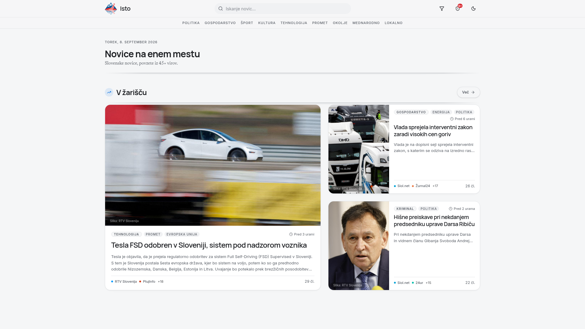 Isto homepage in light mode