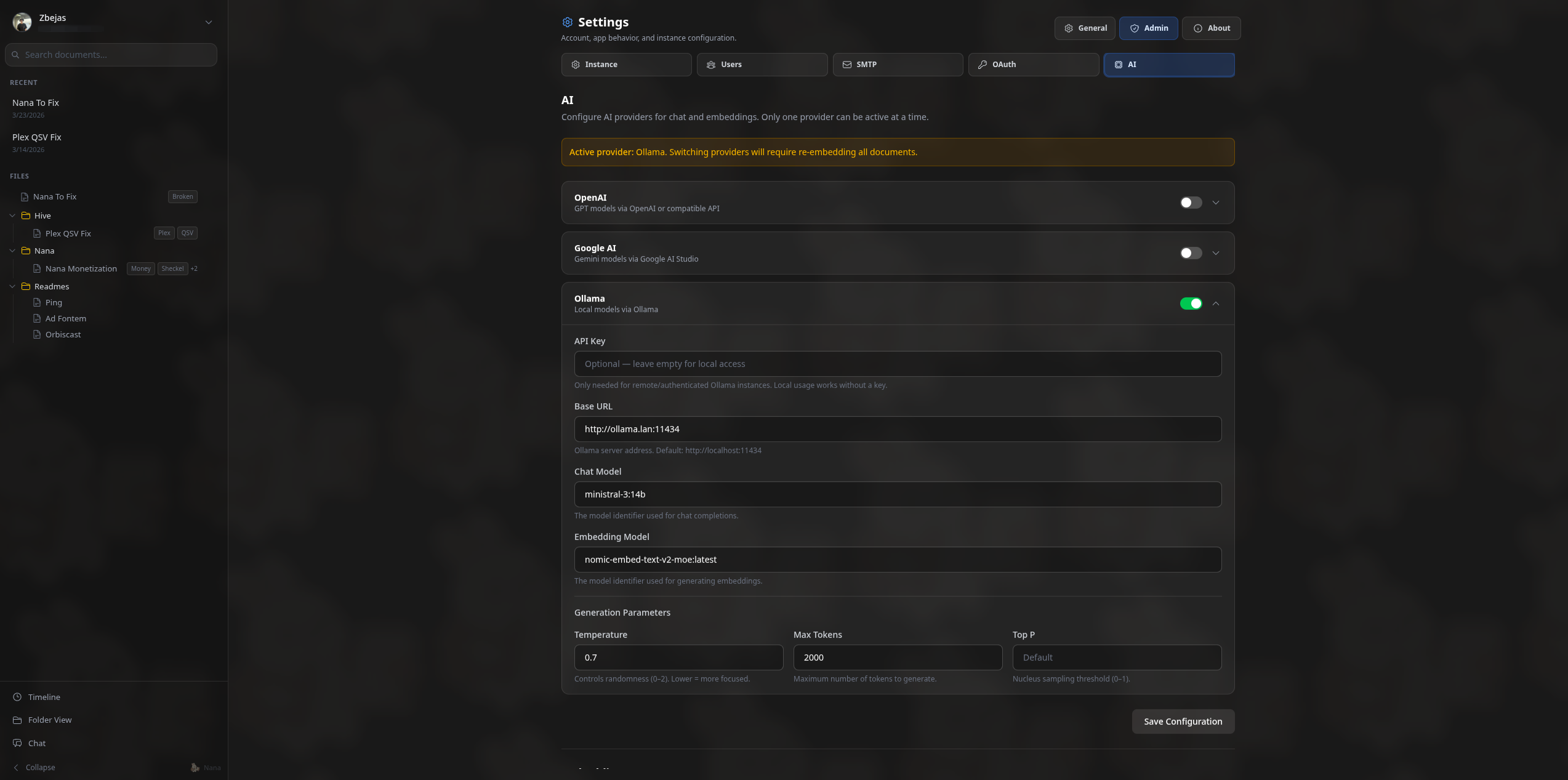 Nana desktop AI settings