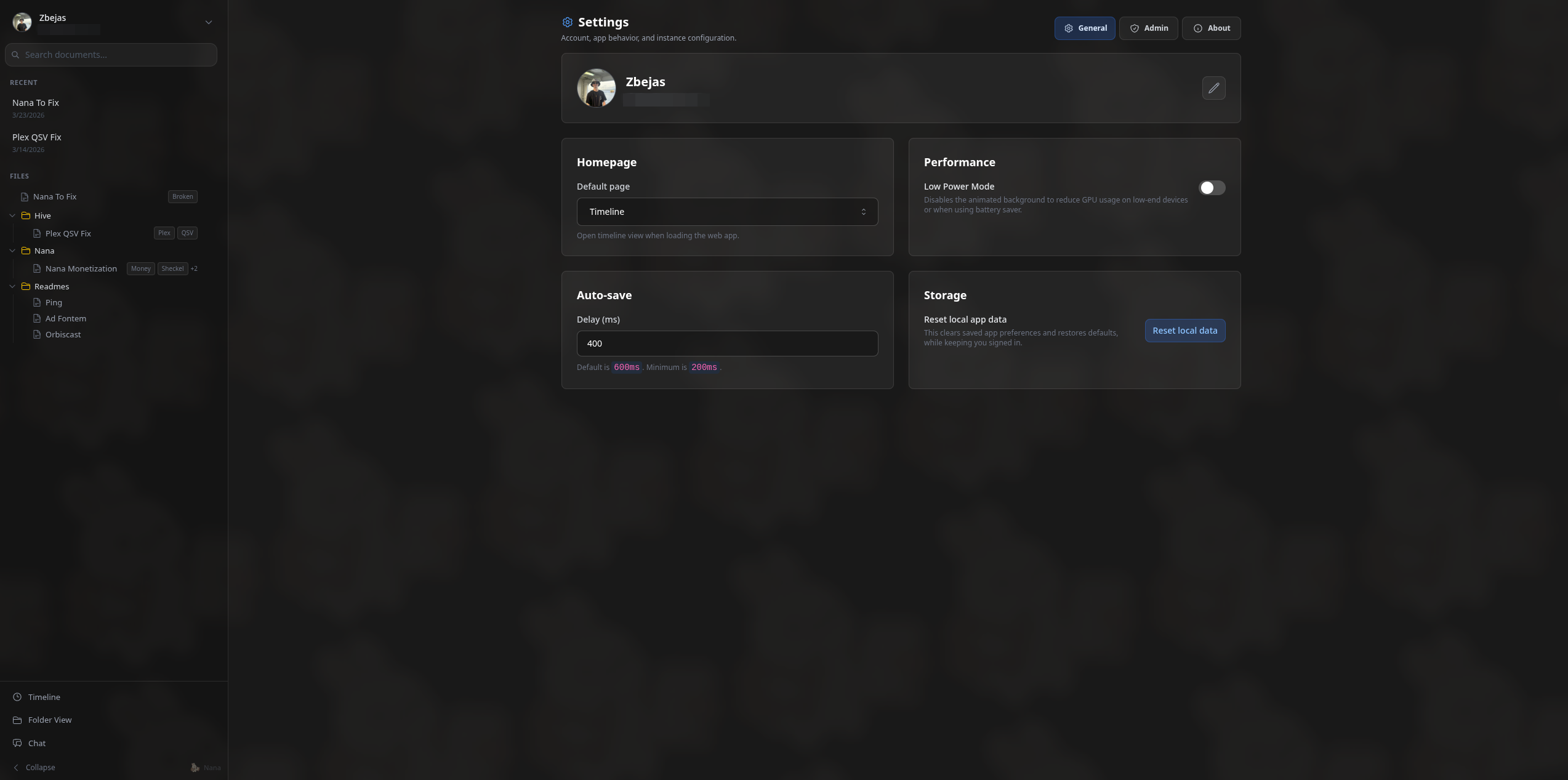 Nana desktop general settings